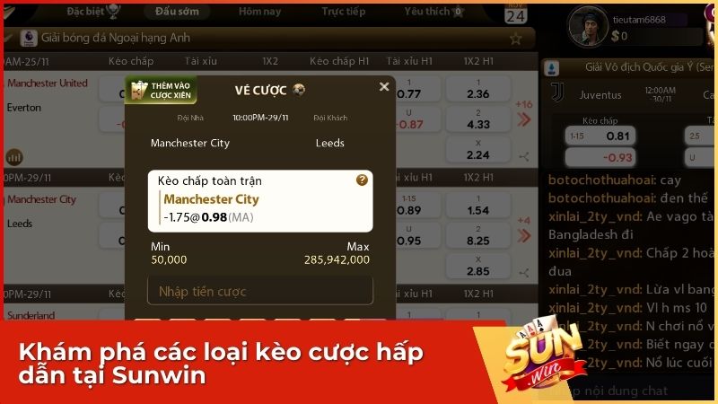 Khám phá các loại kèo cược hấp dẫn tại Sunwin: từ thử thách đến dễ chơi, dễ thắng lớn!