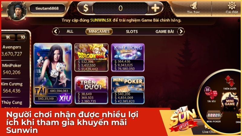 Người chơi nhận được nhiều lợi ích khi tham gia khuyến mãi Sunwin