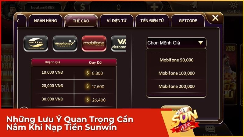 Những lưu ý quan trọng người chơi cần nắm rõ khi thực hiện theo hướng dẫn nạp tiền Sunwin của chúng tôi