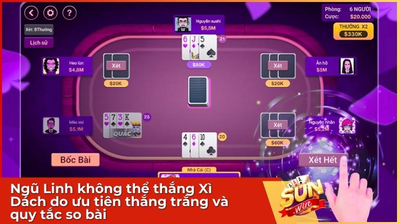 Ngũ linh có ăn được Xì dách không? Giải đáp chi tiết từ Sunwin 2 Ngũ Linh không thể thắng Xì Dách do ưu tiên thắng trắng và quy tắc so bài