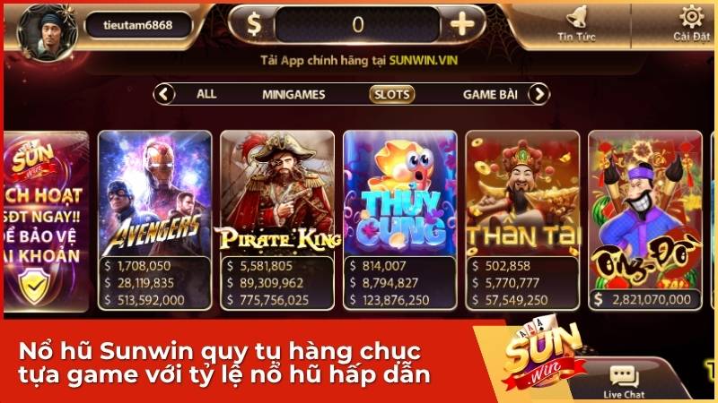 Nổ hũ Sunwin quy tụ hàng chục tựa game slots với tỷ lệ nổ hũ hấp dẫn