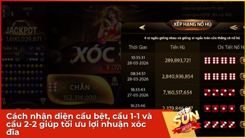 Nắm vững quy luật cầu bệt và cầu nhảy qua bảng thống kê để thắng xóc đĩa