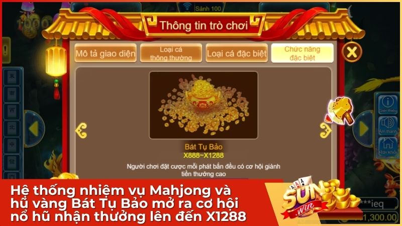 Chinh phục nhiệm vụ Mahjong và hũ vàng Bát Tụ Bảo tại sun.win để rinh ngay Jackpot X1288 cực đại
