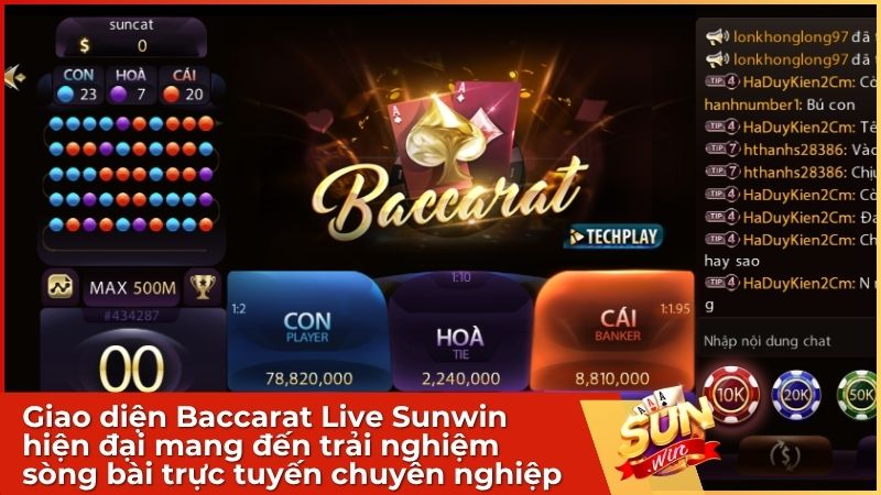 Giao diện Baccarat Live Sunwin hiện đại cùng Dealer quyến rũ, mang đến trải nghiệm sòng bài trực tuyến chuyên nghiệp và minh bạch tuyệt đối