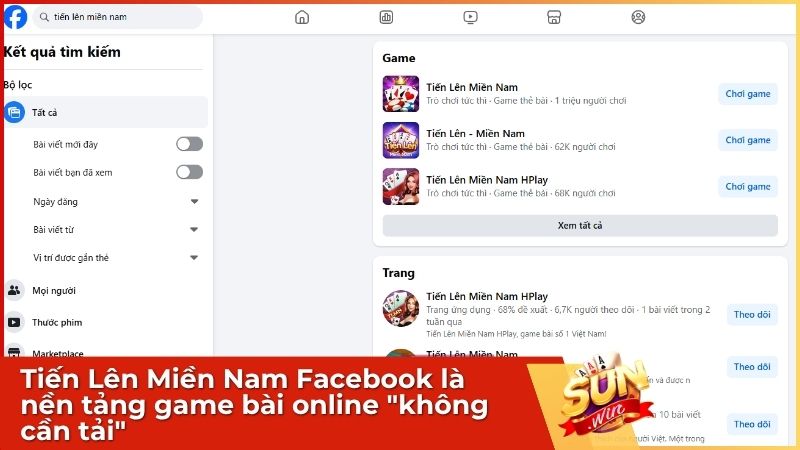 Tiến Lên Miền Nam Facebook là nền tảng game bài online "không cần tải"